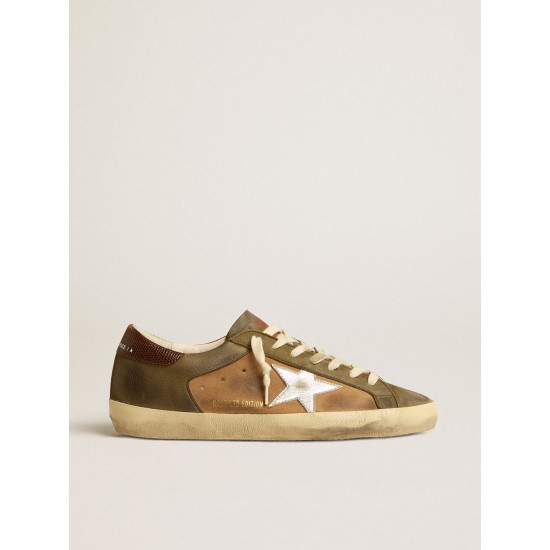 Super-Star LTD in green leather and tobacco-colored suede with silver star