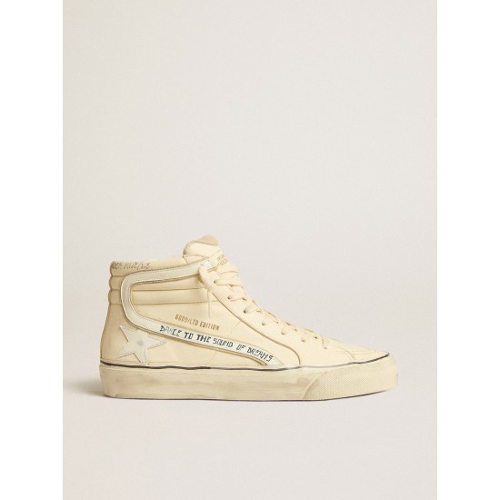 Men's Slide LTD in milk-white nappa with white leather star and flash
