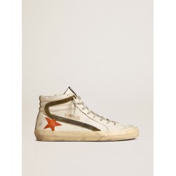Men's nappa leather Slide with orange croc-print star and green suede flash