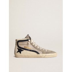 Slide in beige mesh and nylon with blue leather star and flash