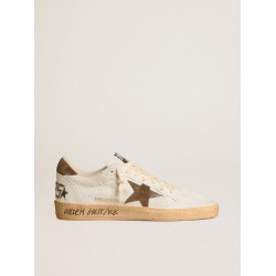 Men's Ball Star in white nubuck leather with brown suede star and heel tab