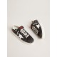 Stardan in black nubuck and mesh with gray leather star and heel tab
