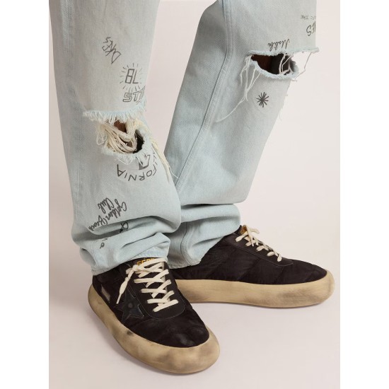 Men's Space-Star shoes in quilted black nylon with shearling lining