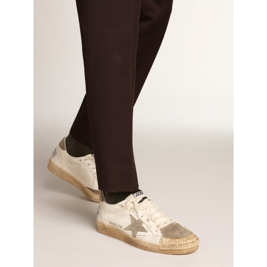Men's Ball Star LTD sneakers in white nappa leather with dove-gray suede star and heel tab