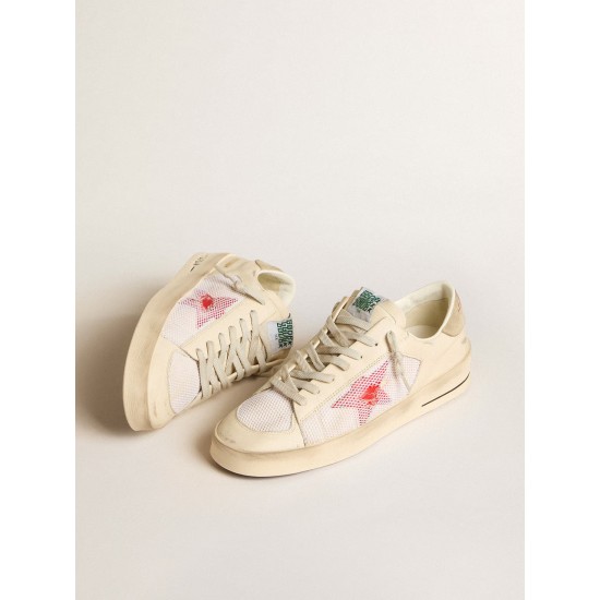 Men's Stardan in white leather and mesh with red star and sand-colored heel tab