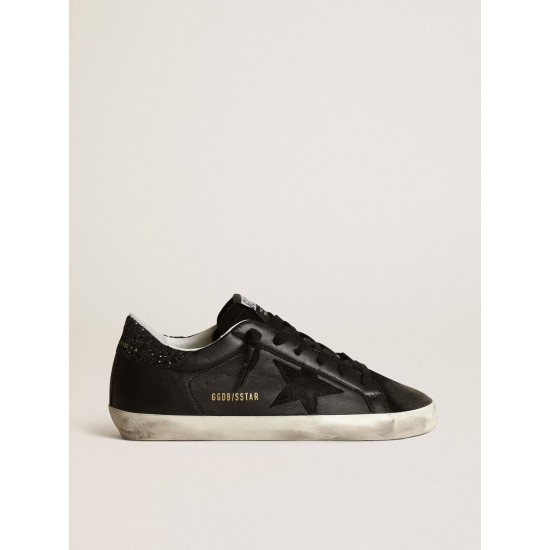 Women's Super-Star in black nappa with black star and glitter heel tab