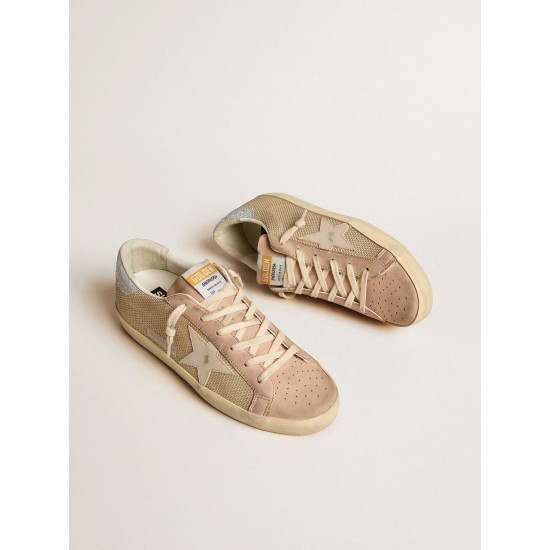 Super-Star LTD in white mesh and pink nubuck with Swarovski crystals heel tab