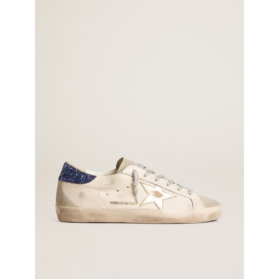 Women's Super-Star LTD in nappa leather with platinum star and blue glitter heel tab