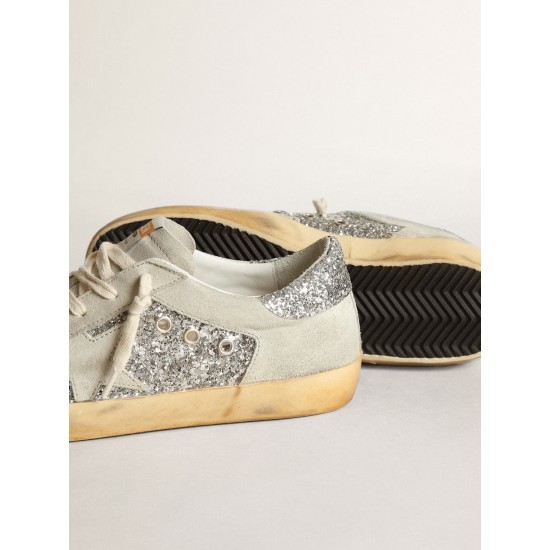 Women's Super-Star in silver glitter with ice-gray star and inserts
