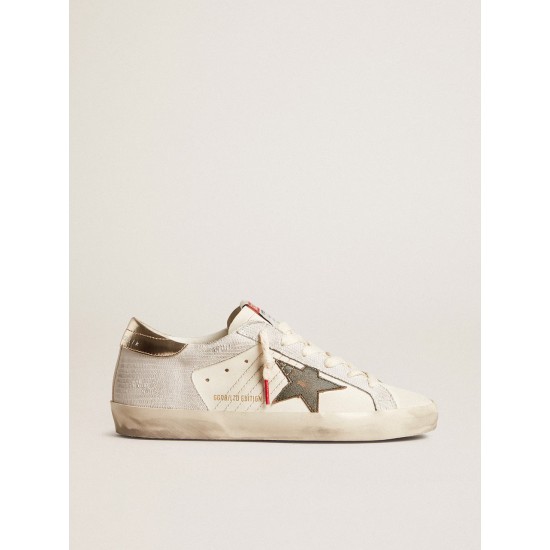 Women's Super-Star with lizard print with green star and platinum heel tab