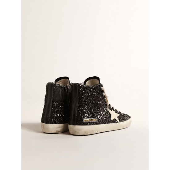 Francy Penstar LTD in glitter with ivory star and black heel tab