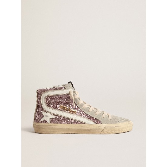 Slide in lilac glitter with white leather star and flash