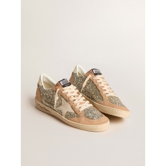 Ball Star in platinum glitter with cream leather star and nubuck toe