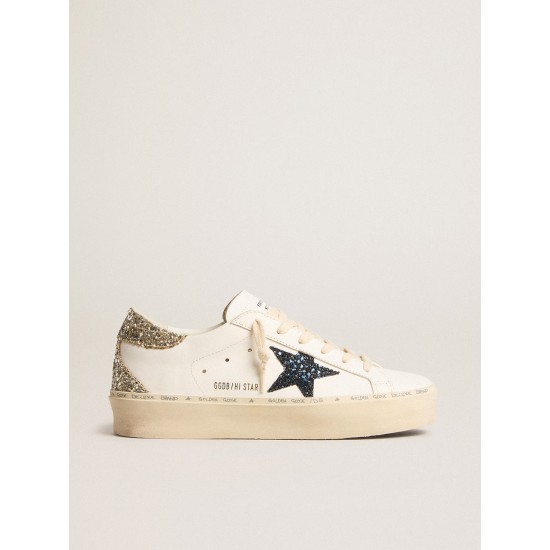 Women's Hi Star with blue glitter star and platinum glitter heel tab