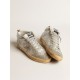 Mid Star LTD in white and dove-gray suede with Swarovski crystals