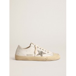 V-Star in white leather with a platinum glitter star