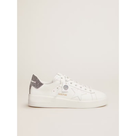 Purestar in white leather with silver Swarovski crystal heel tab