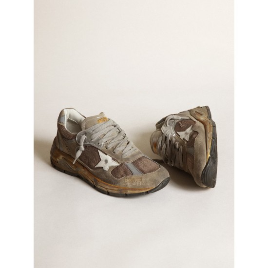 Women's Dad-Star in dove gray mesh and suede