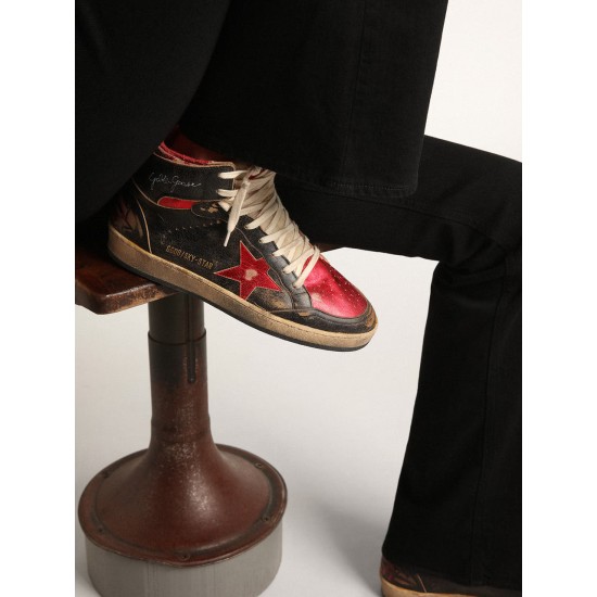 Women's Sky-Star in black glossy leather with red star