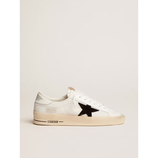 Stardan with white leather and mesh inserts and black suede star