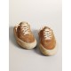 Women's Space-Star Sabot in tobacco-colored suede with perforated star