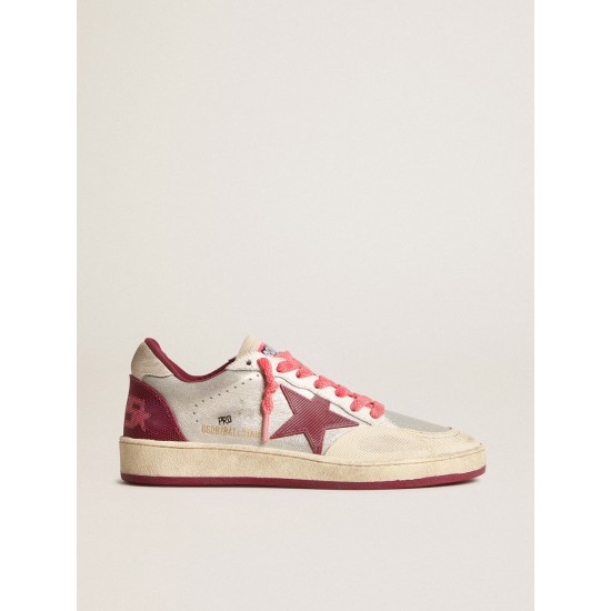 Women’s Ball Star Pro in silver crackle leather with burgundy star