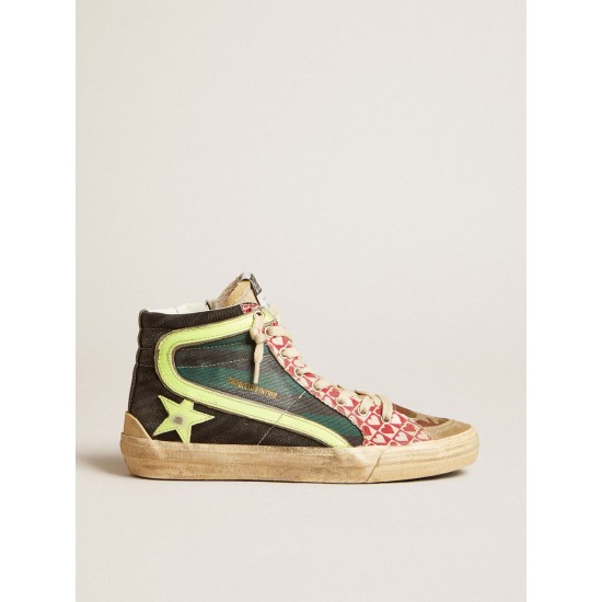 Women’s Slide LAB in camo canvas with yellow leather star and flash