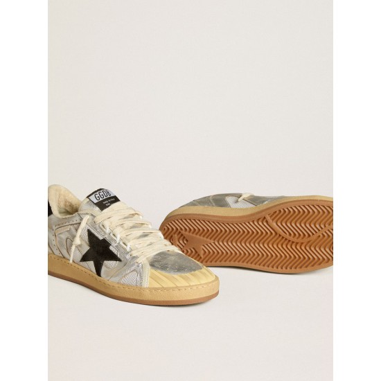 Ball Star LAB in silver leather with black suede star and heel tab