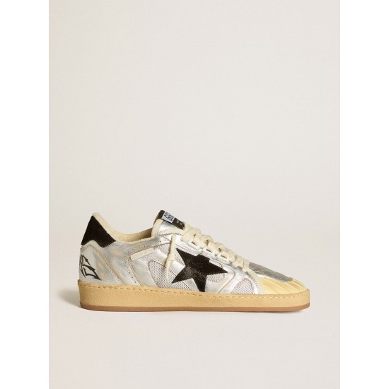 Ball Star LAB in silver leather with black suede star and heel tab