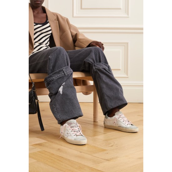 Super-Star distressed leather and suede sneakers
