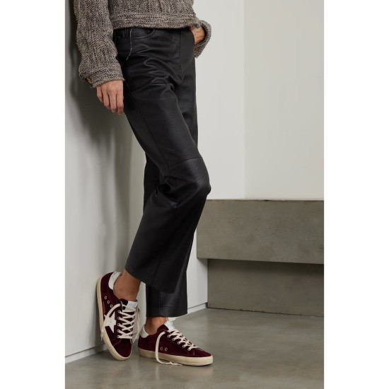 Super-Star distressed leather-trimmed velvet sneakers