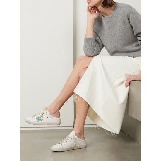 Super-Star Sabot distressed embellished leather slip-on sneakers