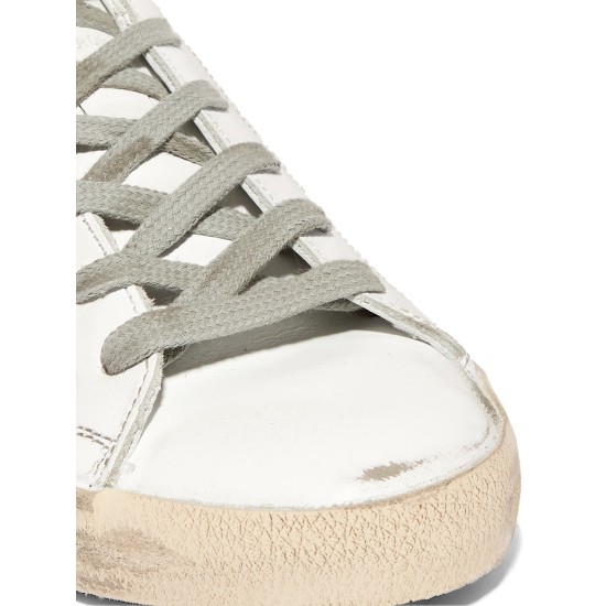 Superstar glittered distressed leather sneakers