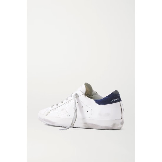 Superstar distressed leather and suede sneakers